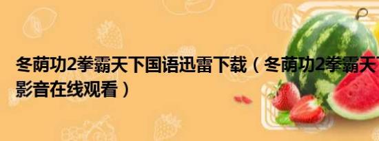 冬荫功2拳霸天下国语迅雷下载（冬荫功2拳霸天下国语百度影音在线观看）