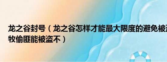 龙之谷封号（龙之谷怎样才能最大限度的避免被盗号开Q农牧偷匪能被盗不）