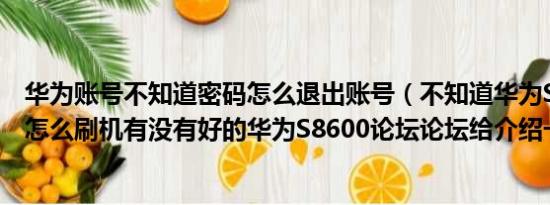 华为账号不知道密码怎么退出账号（不知道华为S8600论坛怎么刷机有没有好的华为S8600论坛论坛给介绍一下吧）