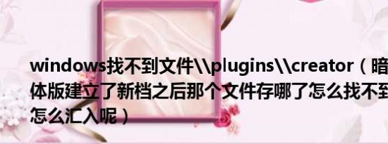 windows找不到文件\plugins\creator（暗黑通1.01简体版建立了新档之后那个文件存哪了怎么找不到原理的存档怎么汇入呢）