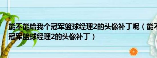 能不能给我个冠军篮球经理2的头像补丁呢（能不能给我个冠军篮球经理2的头像补丁）