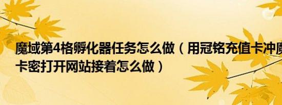 魔域第4格孵化器任务怎么做（用冠铭充值卡冲魔域提取了卡密打开网站接着怎么做）