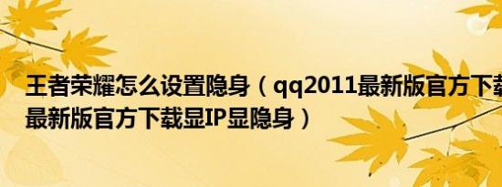 王者荣耀怎么设置隐身（qq2011最新版官方下载 qq2011最新版官方下载显IP显隐身）