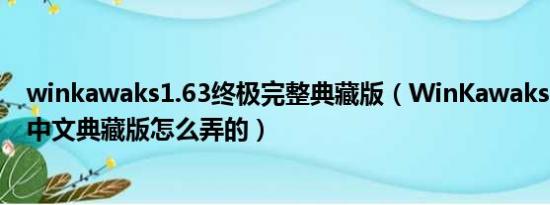 winkawaks1.63终极完整典藏版（WinKawaks 1.45 最终中文典藏版怎么弄的）