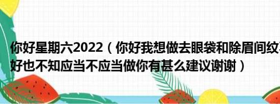 你好星期六2022（你好我想做去眼袋和除眉间纹不知去哪里好也不知应当不应当做你有甚么建议谢谢）