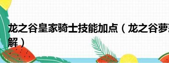 龙之谷皇家骑士技能加点（龙之谷萝莉加点求解）