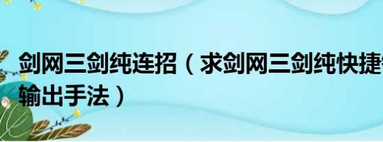 剑网三剑纯连招（求剑网三剑纯快捷键设置和输出手法）