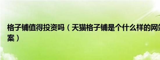 格子铺值得投资吗（天猫格子铺是个什么样的网站求完整答案）