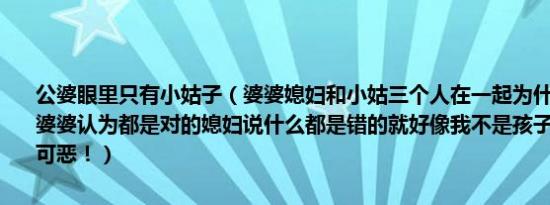 公婆眼里只有小姑子（婆婆媳妇和小姑三个人在一起为什么小姑说什么婆婆认为都是对的媳妇说什么都是错的就好像我不是孩子亲妈一样！真可恶！）