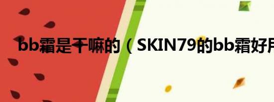 bb霜是干嘛的（SKIN79的bb霜好用吗）