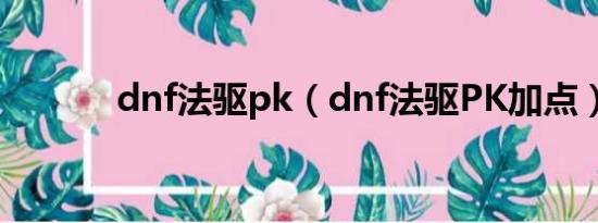 dnf法驱pk（dnf法驱PK加点）