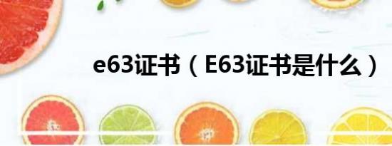 e63证书（E63证书是什么）