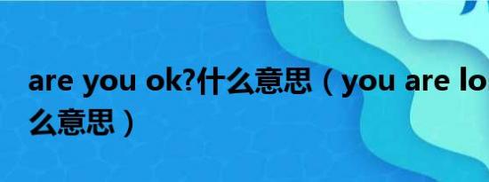 are you ok?什么意思（you are loser 是什么意思）