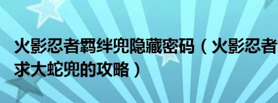 火影忍者羁绊兜隐藏密码（火影忍者羁绊3.2f求大蛇兜的攻略）