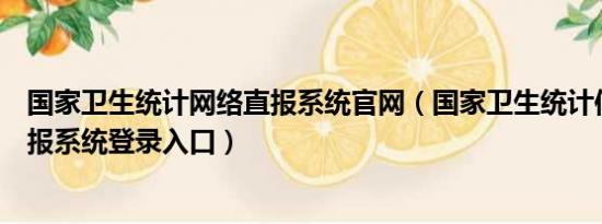 国家卫生统计网络直报系统官网（国家卫生统计信息网络直报系统登录入口）