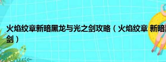 火焰纹章新暗黑龙与光之剑攻略（火焰纹章 新暗黑龙与光之剑）