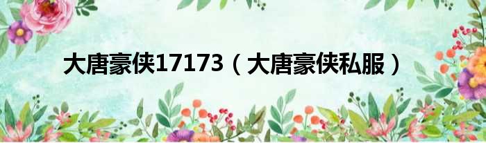 大唐豪侠17173（大唐豪侠私服）
