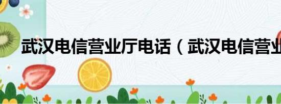 武汉电信营业厅电话（武汉电信营业厅）