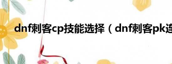 dnf刺客cp技能选择（dnf刺客pk连招）